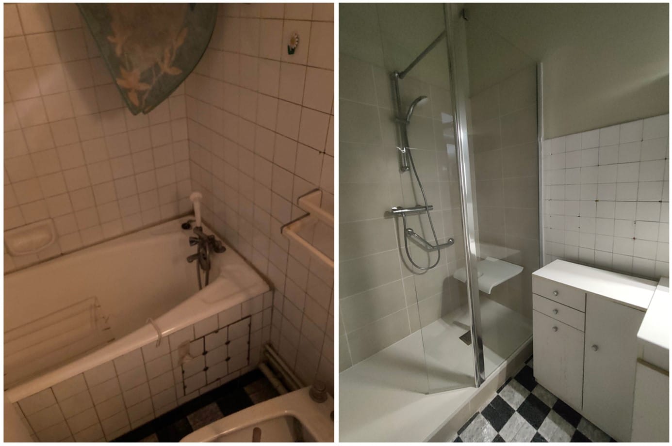 Angers - Remplacement baignoire en douche avec siège de douche et barre d’appui.