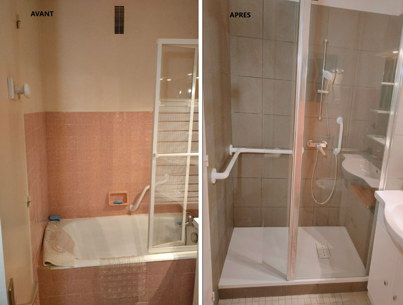 Marseille Transformation de baignoire en douche avec installation d'un banc + siège escamotable + barres d'appui verticale et d'angle